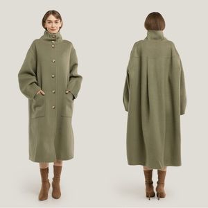 GENTLE HERD Funnel-Collar Puff Sleeve Wool-Alpaca Coat